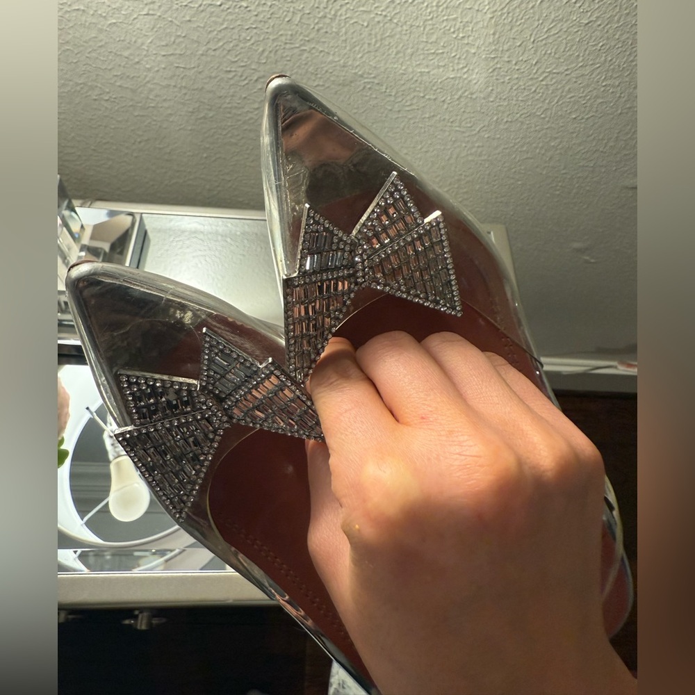 Elegant Silver Women's Shoes with butterfly 🦋